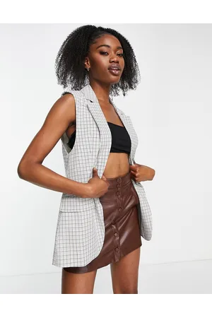 Stradivarius Oversized linen waistcoat in check print