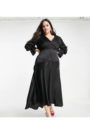Flounce London Long sleeve midi dress in satin