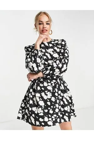 River Island Shirred waist mini dress in abstract print