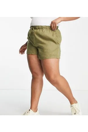 MANGO Curve tie up linen shorts in khaki