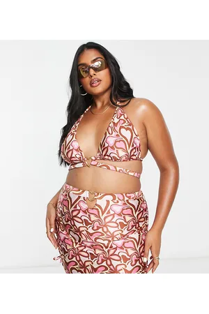 ASOS ASOS DESIGN Curve heart ring detail plunge bikini top in heart print