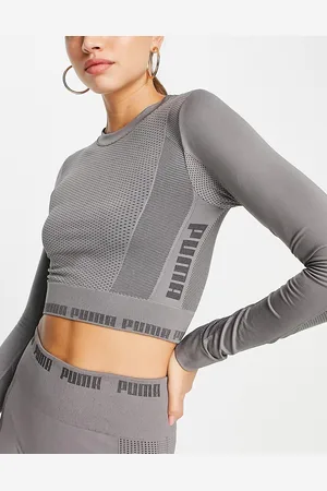 PUMA Evoknit seamless long sleeve crop top in charcoal