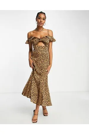 Never Fully Dressed Frill sleeve cut-out maxi dress in leopard