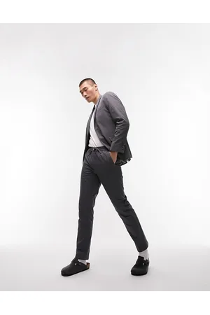 Topman Skinny washed cotton suit trousers with elasticated waist in charcoal