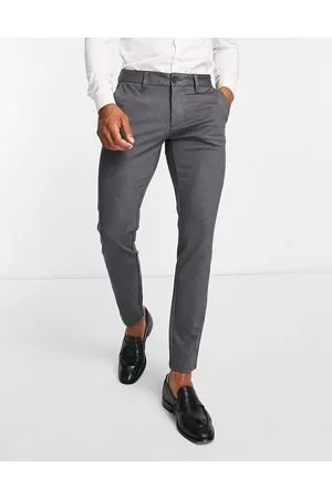Only & Sons Slim fit smart herringbone jersey trousers in grey