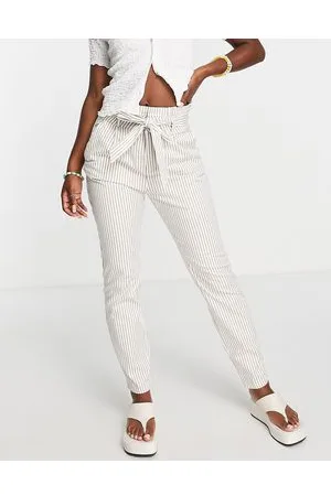 VERO MODA Paperbag waist slim leg trousers in cream