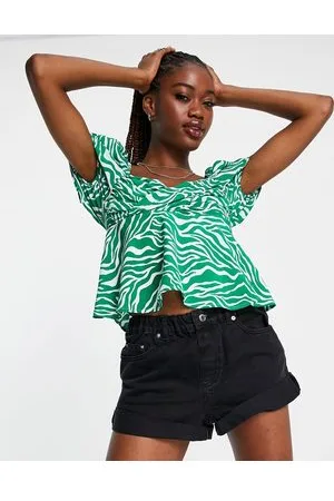The Frolic Puff sleeve cross bust smock blouse in zebra