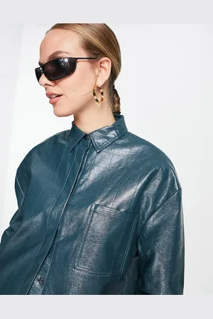 4th & Reckless Oversized leather look embossed shirt co ord in teal