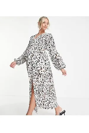 Missguided Smock midaxi dress with long sleeve in pink floral