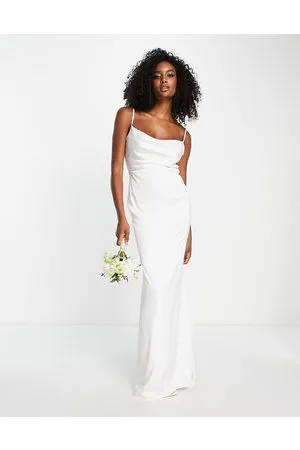 Pretty Lavish Bridal backless satin slip maxi dress in ivory