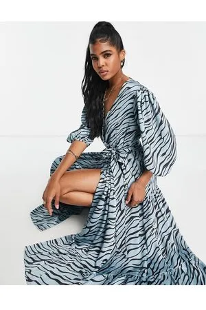 Glamorous Wrap maxi dress in blue zebra