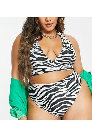 ASOS ASOS DESIGN Curve mix and match high leg high waist bikini bottom in zebra print