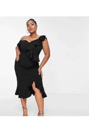 Little Mistress One shoulder midi dress in black