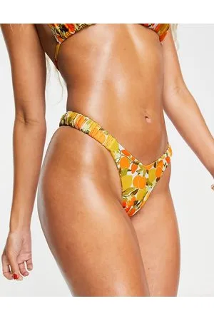 Kulani Kinis X Hannah Meloche retro high leg bikini bottom in multi lemon & oranges print
