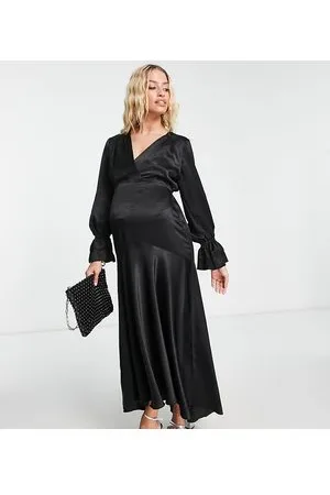 Flounce London Long sleeve midi dress in satin