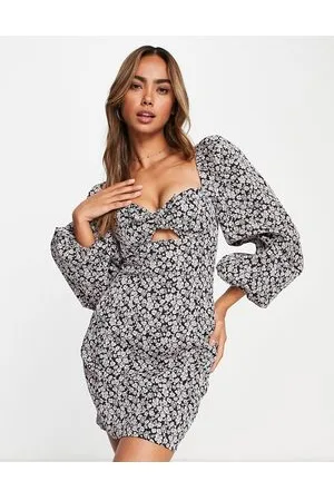 The Frolic Floral jacquard volume sleeve mini dress in and pink