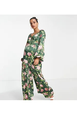ASOS Maternity puff sleeve cut out back jumpsuit in floral print