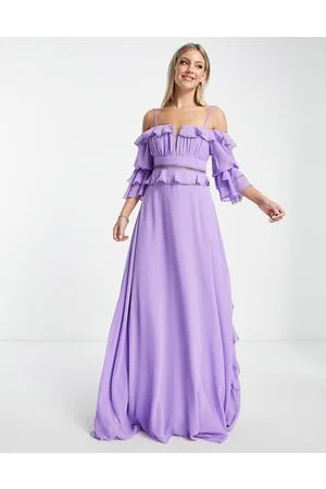 Trendyol Ruffle bandeau sleeve dress in purple