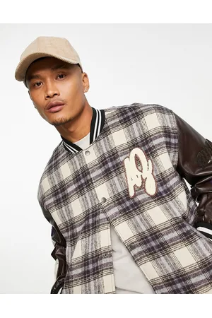 ASOS Oversized varsity bomber jacket in brown check