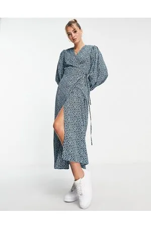 Glamorous Wrap midi dress in blue ditsy floral