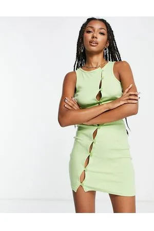 Daisy Street Mini bodycon dress with asymmetric button detail in mint rib