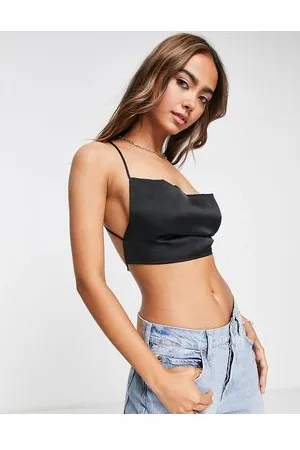Pull&Bear Open back satin cropped top in