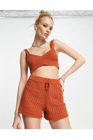 EDITED the label Mix crochet shorts in rust co-ord