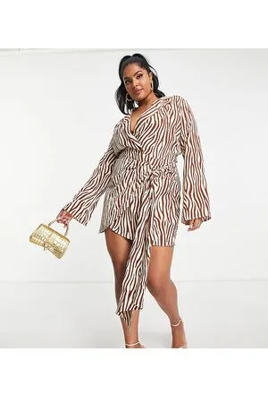 In The Style X Billie Faiers wrap detail dress with frill detail in brown leopard
