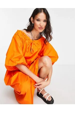 Object Cotton puff sleeve midi dress in