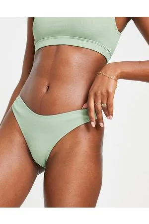 Topshop Rib bikini bottom in khaki