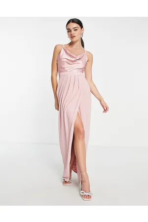 TFNC Bridesmaid cowl neck button back dress in muted blush