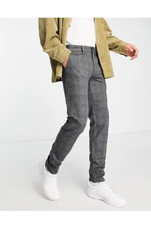Only & Sons Slim fit smart jersey check trousers in grey