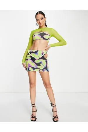 AsYou Cut out mini skirt co-ord with neon chain detail in butterfly print