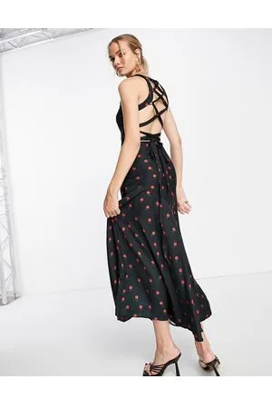 Never Fully Dressed Lace up back maxi dress in rose print
