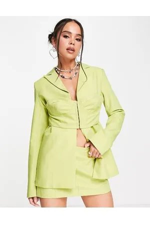 KYÒ The Brand corset overlay longline blazer co-ord in lime