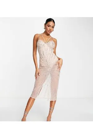 Starlet Embellished contrast sheer midi dress in
