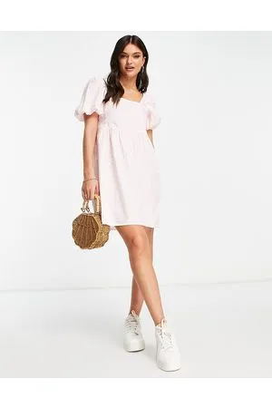 Monki Poplin mini dress with puff sleeves in floral print