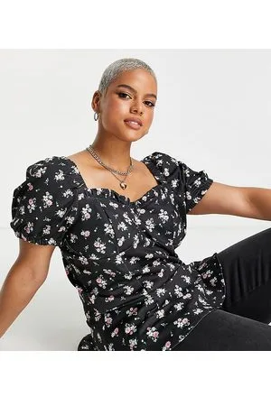 Simply Be Frill hem corset sweetheart neck floral top in