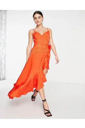 River Island Ruffle wrap maxi slip dress in jacquard