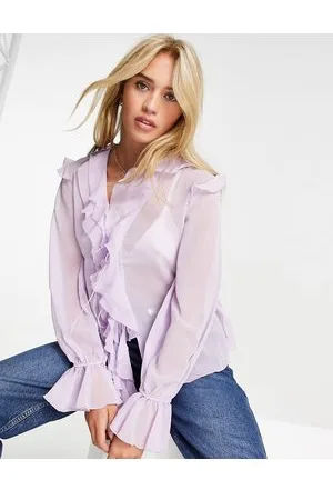 MANGO Frill detail 90s blouse in lilac