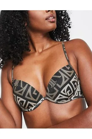 River Island Glitter plunge bikini top in
