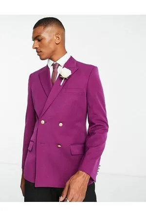 ASOS Wedding skinny blazer with gold buttons in plum