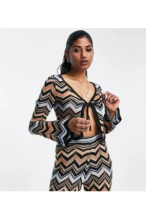 Reclaimed Inspired pointelle tie front cardigan co-ord in zig zag