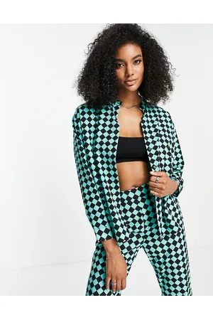 Urban Threads Oversized shirt co-ord in teal diamond check