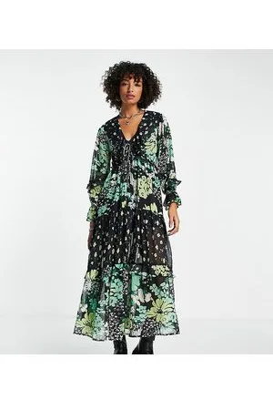 Reclaimed Inspired maxi dress in dark green floral splice