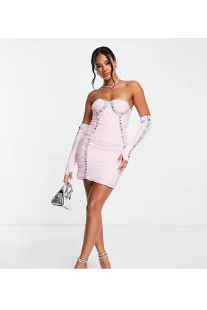 Starlet Embellished mini dress with gloves in baby