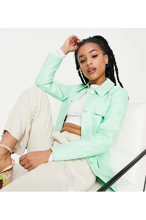 Miss Selfridge Petite faux leather tie waist shacket in mint