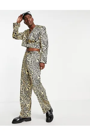 ASOS Wide leg suit trousers in black and swirl print