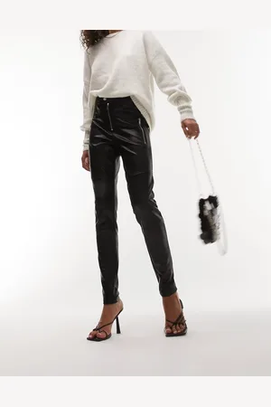 Topshop Faux leather moto skinny fit trouser with zip in