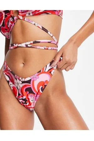 New Look Retro swirl print tie side bikini bottoms in